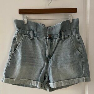 High-Waisted Blue Denim Paper bag Shorts
